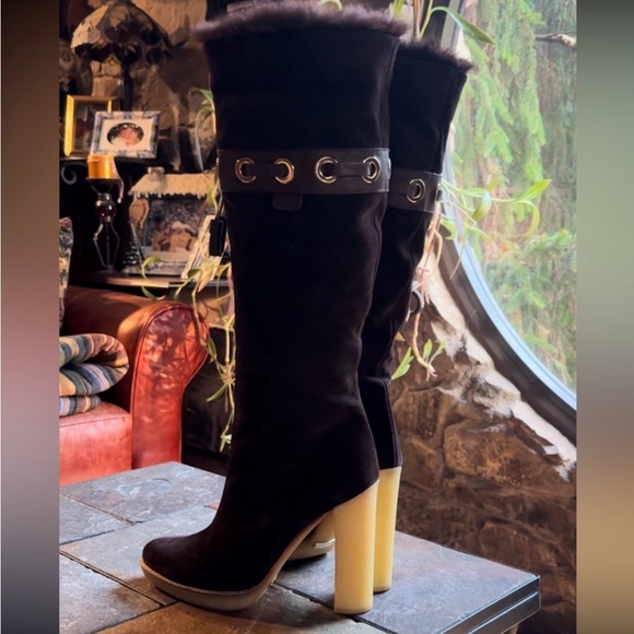 GUCCI💥NOW ON TREND❗️💥Rare Super Luxurious Mink lining tall dark brown EUC size 8 - Picture 6 of 16